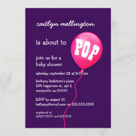 Cute Rosa Balloon Girl Baby Shower A03 Inbjudningar