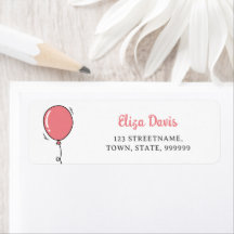 Cute Rosa Balloon Kids Return-adressetikett