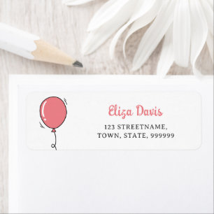 Cute Rosa Balloon Kids Return-adressetikett Returadress Etikett