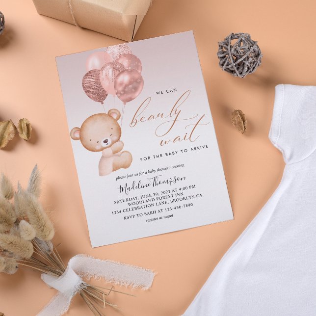 Cute Rosa Balloon Vi kan tidigt vänta på babyskor Inbjudningar (Skapare uppladdad)