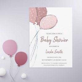 Cute Rosa Balloons Girl Baby Shower Inbjudningar