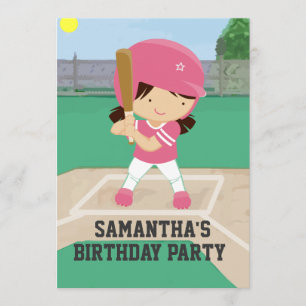 Cute Rosa Baseball Girl Födelsedagsfest Inbjudningar