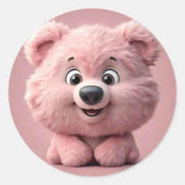 Cute Rosa Bear Classic Round Sticker Runt Klistermärke