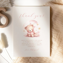 Cute Rosa Bear Girl Baby Shower Tack för ditt kort