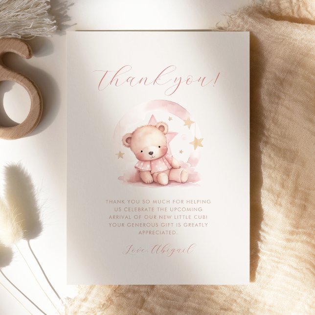 Cute Rosa Bear Girl Baby Shower Tack för ditt kort (Skapare uppladdad)