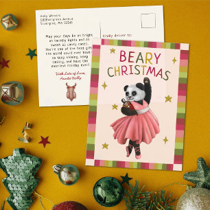 Cute Rosa Beary Jul Ballet Dancing Panda Helg Vykort