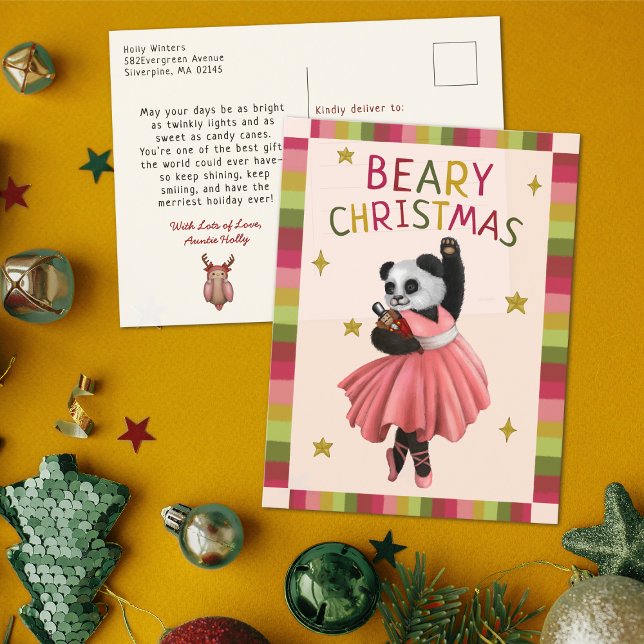 Cute Rosa Beary Jul Ballet Dancing Panda Helg Vykort (Skapare uppladdad)