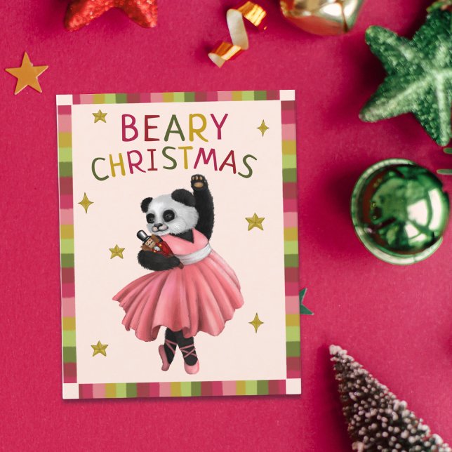 Cute Rosa Beary Jul Ballet Dancing Panda Helgkort (Skapare uppladdad)