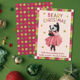 Cute Rosa Beary Jul Ballet Dancing Panda Julkort