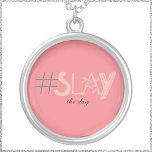 Cute Rosa & Beige SLAY Day Silverpläterat Halsband<br><div class="desc">Dekorativ #SLAY-design med blandad typografi.</div>