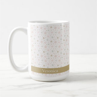 Cute Rosa & Beige Snowflake Mönster jul Namn Kaffemugg