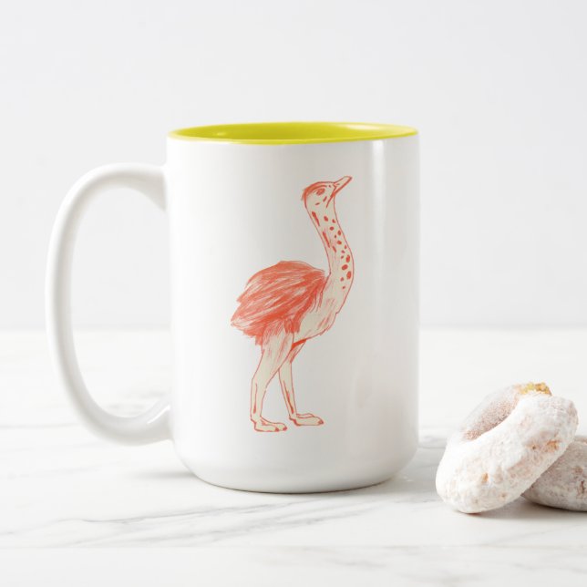 Cute Rosa Bird Artistic Baby Ostrich Två-Tonad Mugg (Med munk)