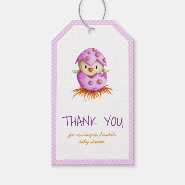 Cute Rosa Bird Girl Baby Shower Tack Presentetikett (Framsidan)