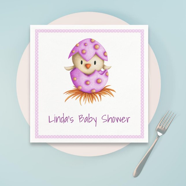 Cute Rosa Bird Hatching Baby Shower Pappersservett (Skapare uppladdad)