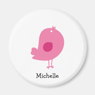 Cute Rosa Bird Illustration Personlig Namn Magnet