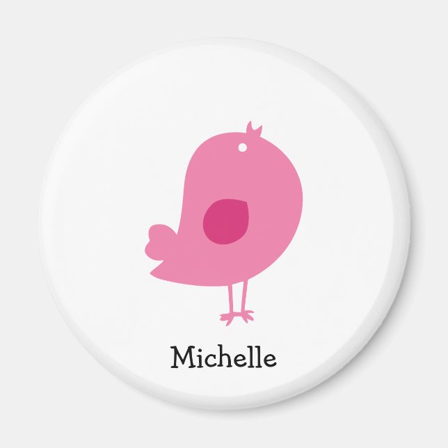 Cute Rosa Bird Illustration Personlig Namn Magnet (Framsidan)