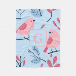 Cute rosa bird on light blue personlig children fleecefilt