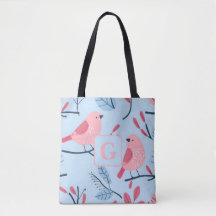 Cute rosa bird on light blue personlig monogram