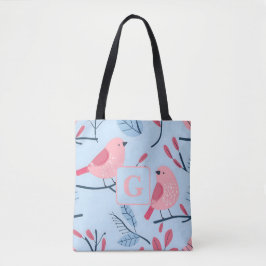Cute rosa bird on light blue personlig monogram tygkasse