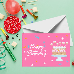 Cute Rosa Birthday Cake Card - Sweet Birthday Tack Kort