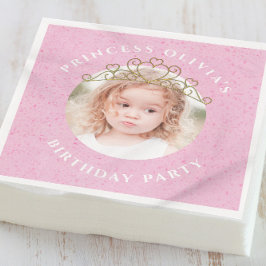 Cute Rosa Birthday Girl Photo Princess Pappersservett
