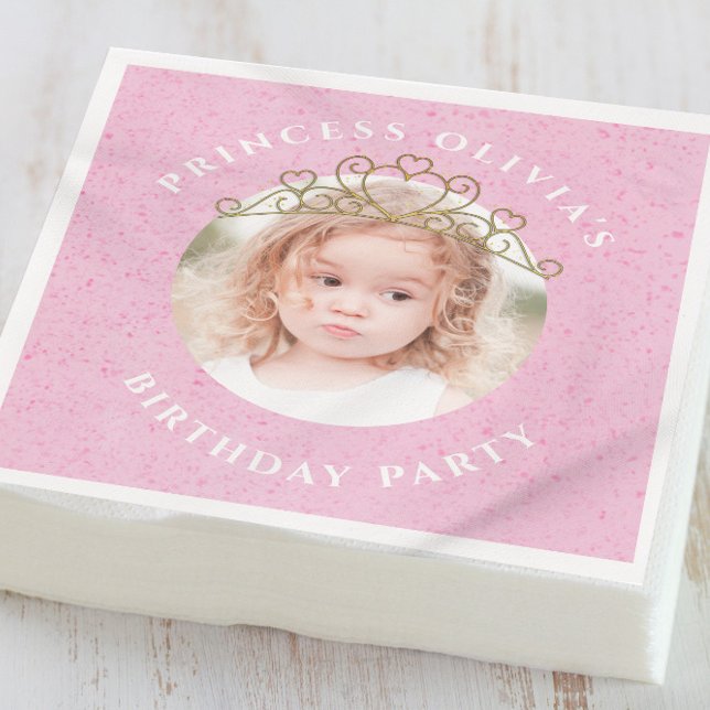 Cute Rosa Birthday Girl Photo Princess Pappersservett (Skapare uppladdad)
