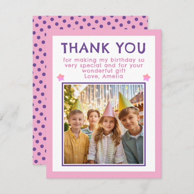 Cute Rosa Birthday Photo Tack Kort (Fram/baksida)