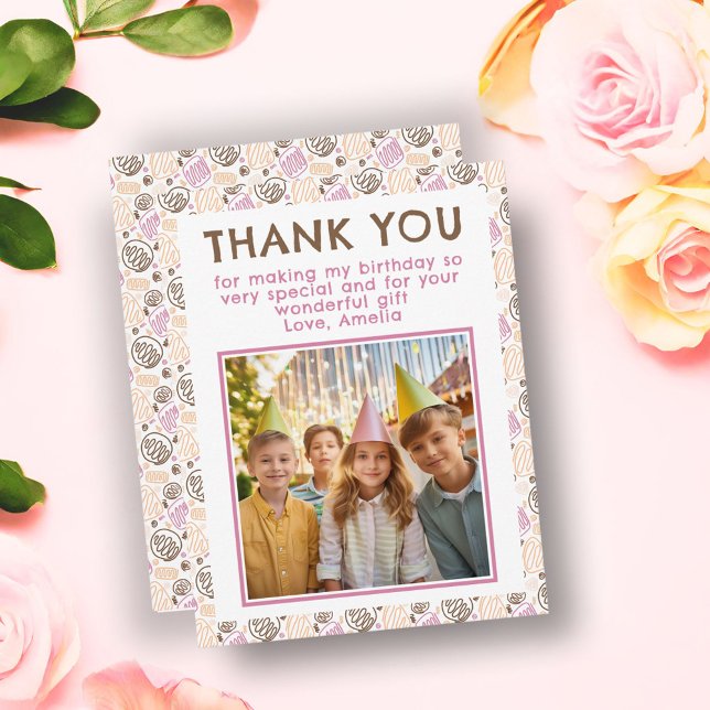 Cute Rosa Birthday Photo Tack Kort (Skapare uppladdad)