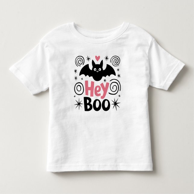 Cute Rosa & Black Boo Fladdermus Barn Halloween fe T Shirt (Framsida)