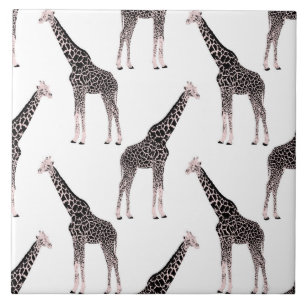 Cute Rosa & Black Giraffe Animal White Design Kakelplatta