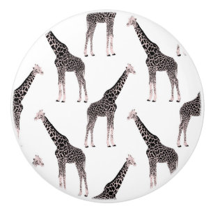 Cute Rosa & Black Giraffe Animal White Design Knopp