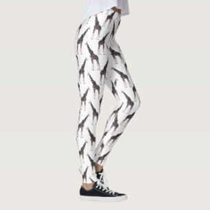 Cute Rosa & Black Giraffe Animal White Design Leggings