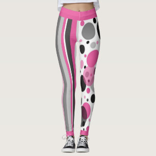 Cute Rosa Black & Grått Abstrakt Polka Dot Leggings