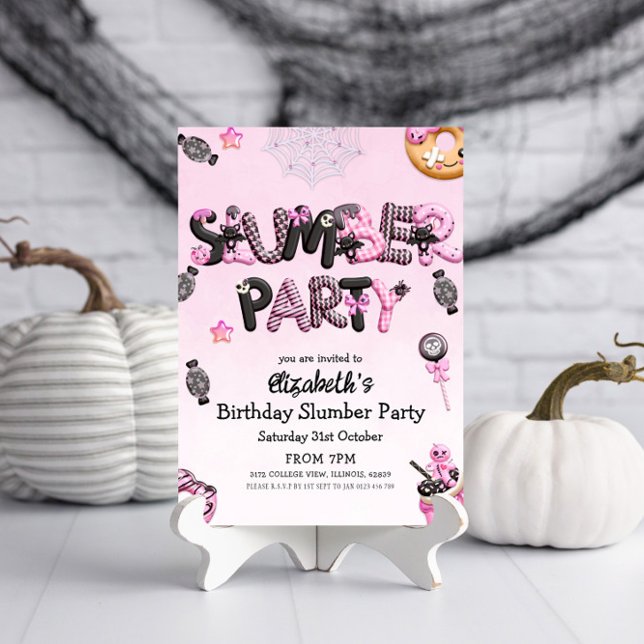 Cute Rosa Black Halloween Slumber Party Inbjudningar (Skapare uppladdad)