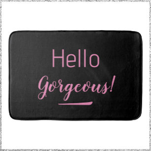 Cute Rosa & Black Hej Gorgous Quote Slogan Badrumsmatta