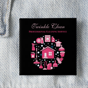 Cute Rosa Black Supplies Städning Service Business Knapp