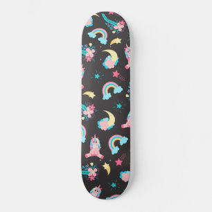 Cute Rosa Black Unicorn Rainbow Blommigt Stars Mini Skateboard Bräda 18,5 Cm