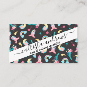 Cute Rosa Black Unicorn Rainbow Blommigt Stars Visitkort
