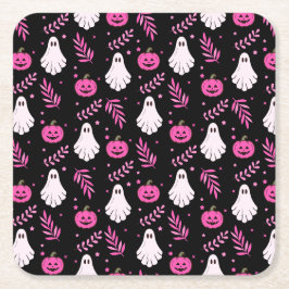 Cute Rosa Black White Halloween fest Underlägg Papper Kvadrat