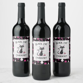 Cute Rosa Black White Halloween fest Vinflaska Etikett