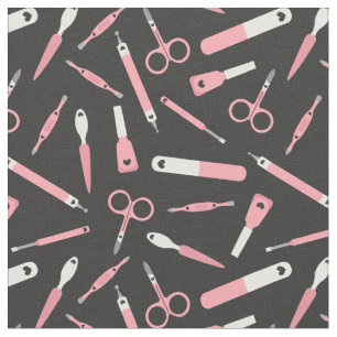 Cute Rosa Black White Manicurist Verktyg Mönster Tyg