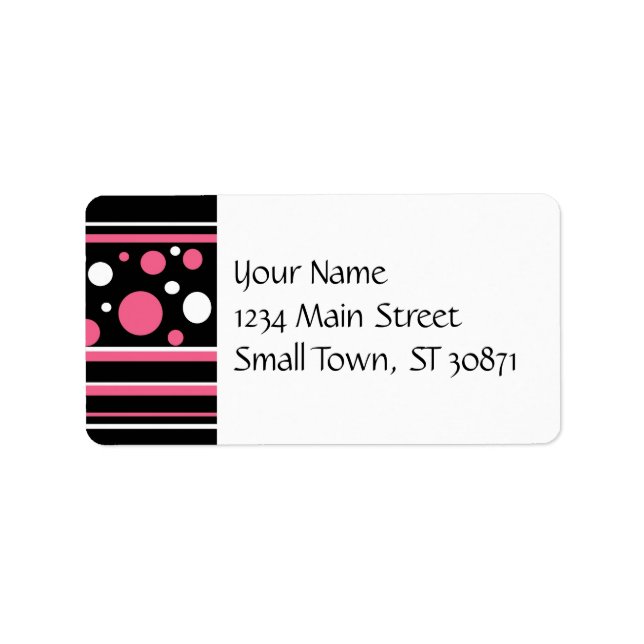 Cute Rosa Black White Rand Polka dots Mönster Adressetikett (Framsidan)