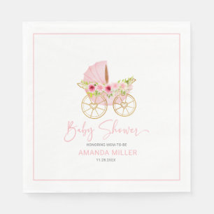 Cute rosa blomdekorerad baby barnvagn pappersservett