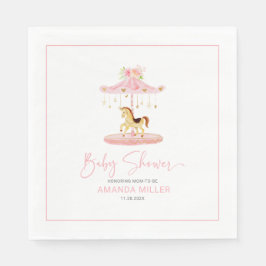 Cute rosa blomdekorerad pony carousel pappersservett