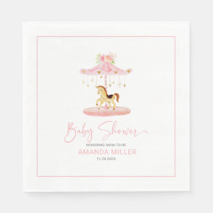 Cute rosa blomdekorerad pony carousel pappersservett