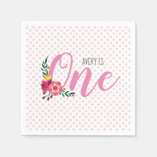 Cute Rosa Blommigt Baby 1st Birthday Pappersservett