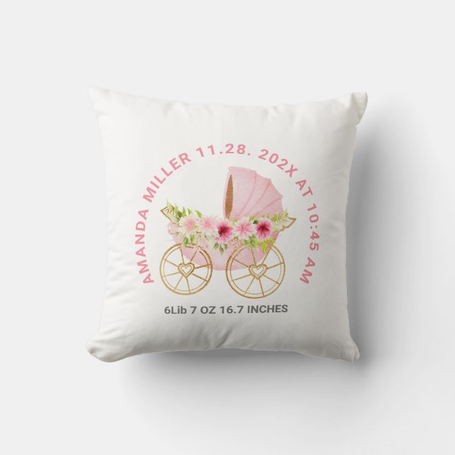 Cute rosa blommigt baby Barnvagn Baby födelsedag Kudde (Framsida)