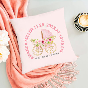 Cute rosa blommigt baby Barnvagn Baby födelsedag Kudde