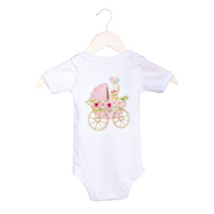 Cute Rosa Blommigt Baby Barnvagn T Shirt
