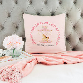 Cute rosa blommigt baby Carousel Baby Födelsedatum Kudde